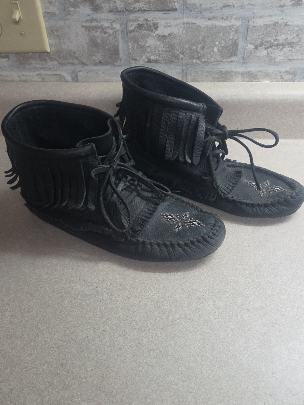 Women's Black Fringe Beaded Moccasin Ankle Boots